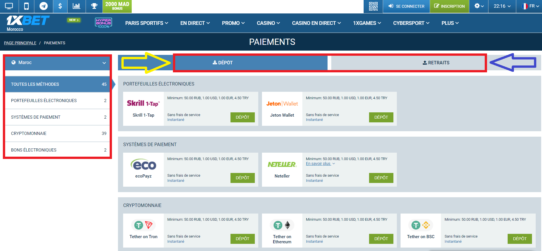 Options de Dépôt pour les Clients Marocains